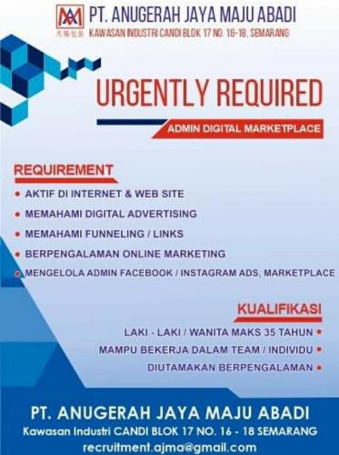 Lowongan Kerja Admin Digital Marketing di PT Anugerah Jaya Maju Abadi